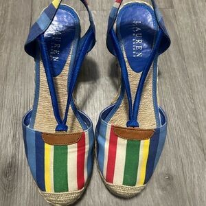 Lauren Ralph Lauren Women's Striped Espadrille Sandals - Blue Multi,size 7.5